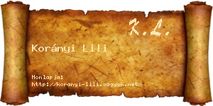 Korányi Lili névjegykártya